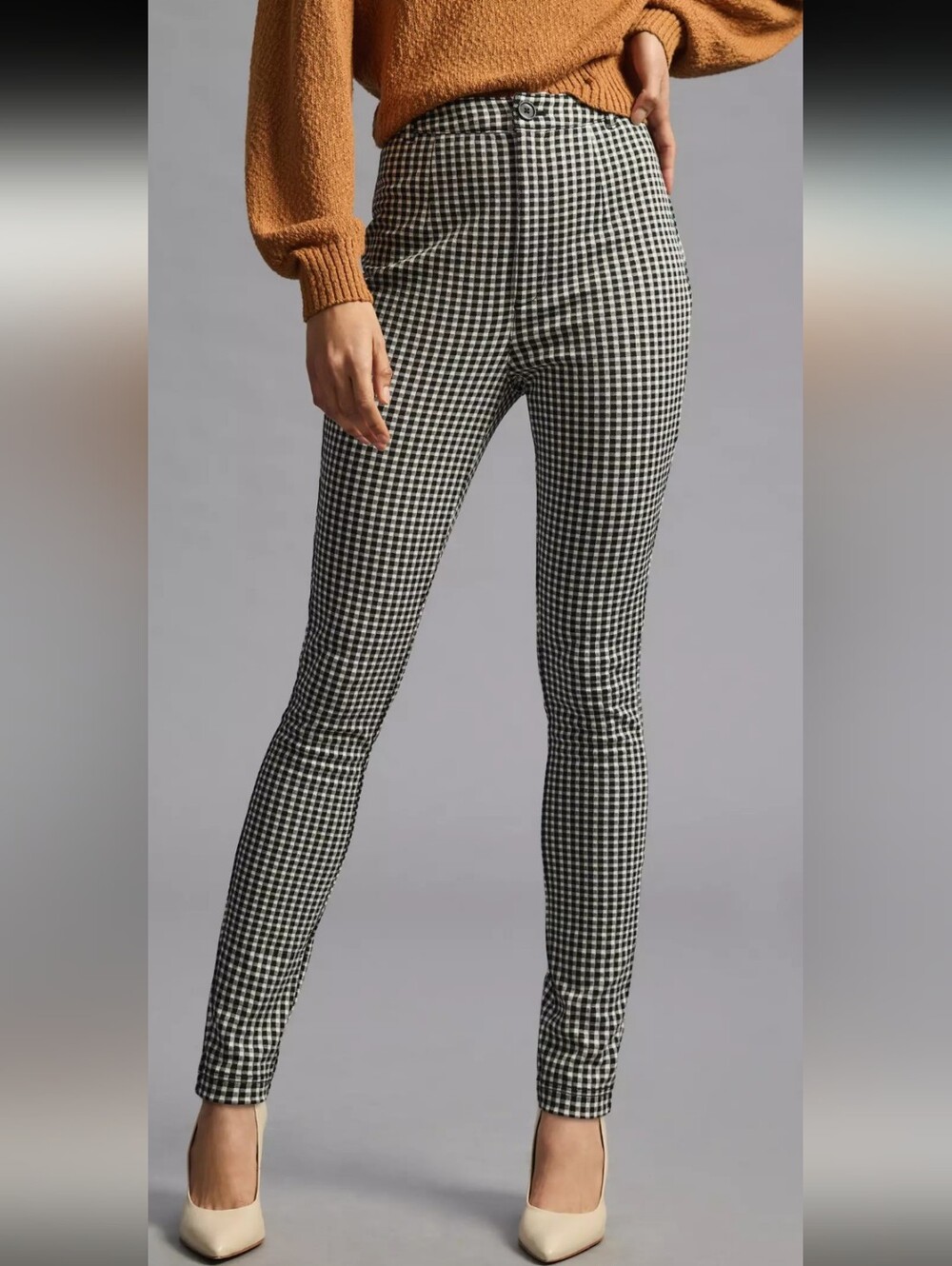 Anthropologie Maeve Black Gingham Plaid Leggings Skinny Pants Size 10 Zipper